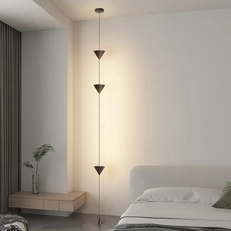 Decorbites™ black led pendant chandeliers with three stacked matte bronze triangular shades for modern nordic decor
