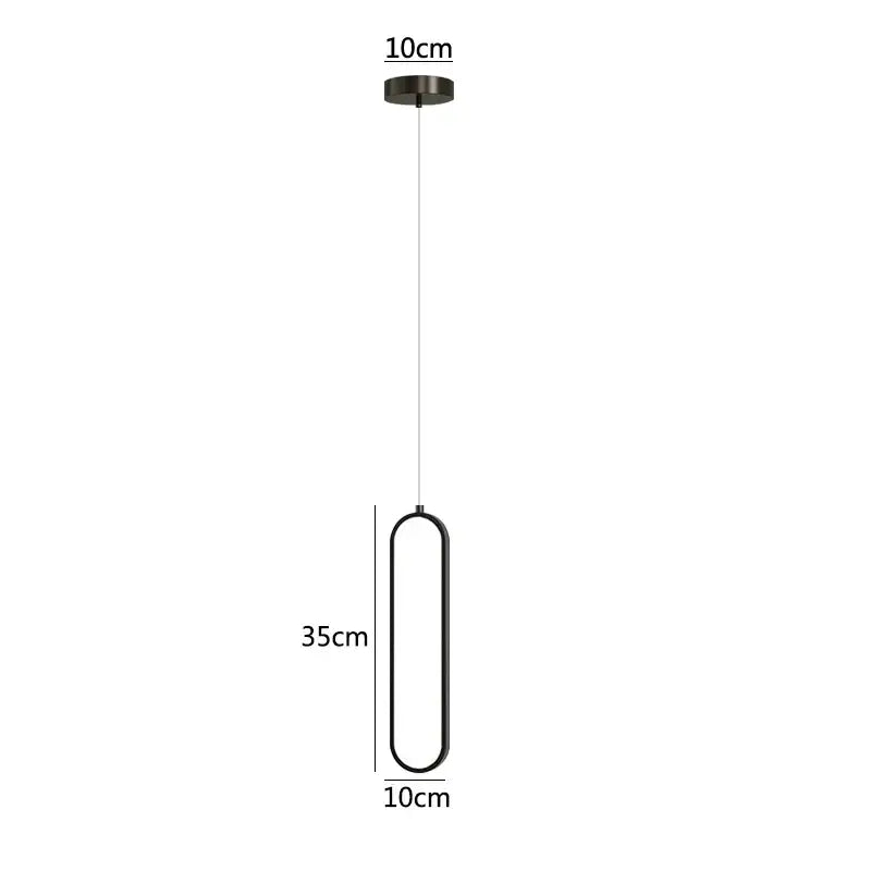 Decorbites black led pendant light featuring a modern black minimalist oval frame with 10cm ceiling mount for bedrooms