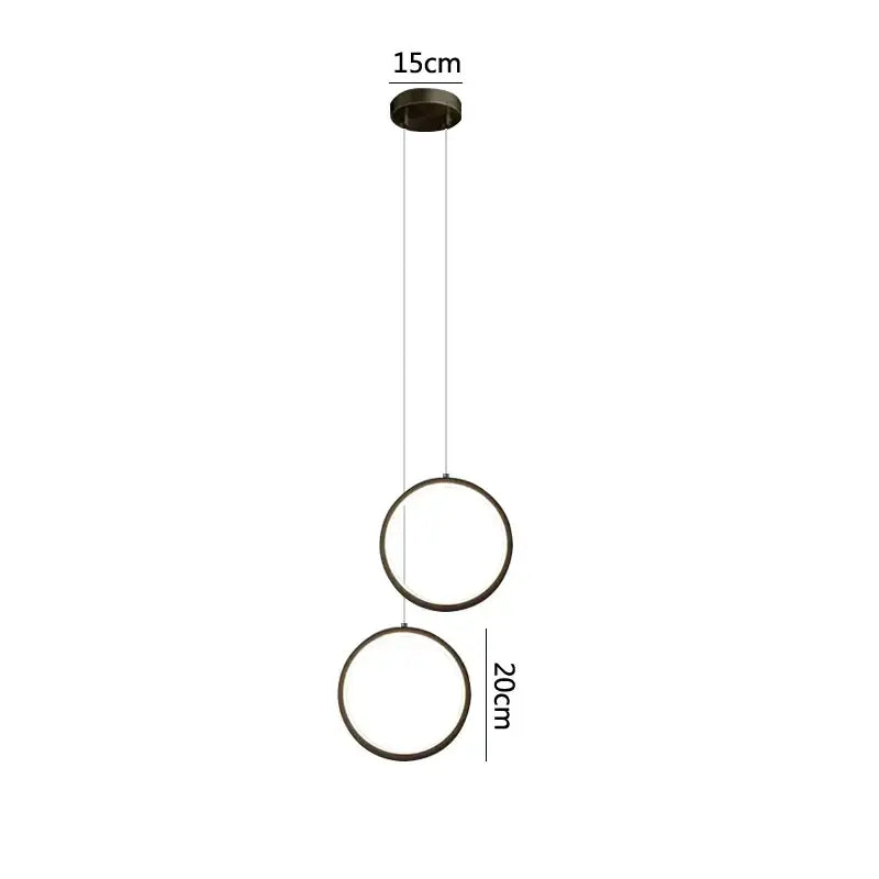 Modern black led pendant light by decorbites featuring two concentric rings suspended by thin cords for elegant bedroom use