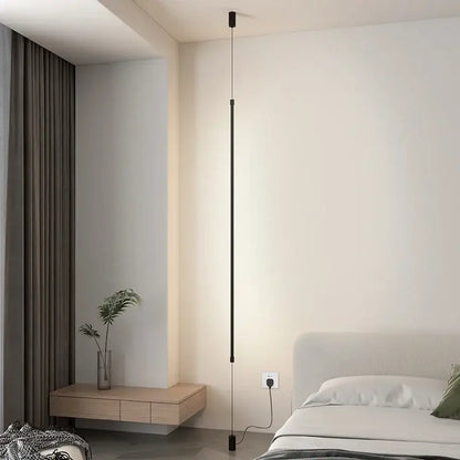 Minimalist DecorBites black LED pendant light with sleek vertical design for modern living room and bedroom decor