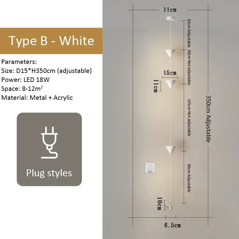 White type b adjustable led pendant light with three triangular acrylic shades by DecorBites black led pendant