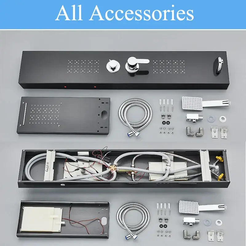 Decorbites black led shower faucet panel with chrome controls and perforated spray nozzles for spa massage