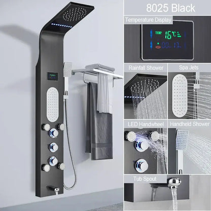 DecorBites™ black led shower faucet 8025 model with digital temperature display and multiple spray settings