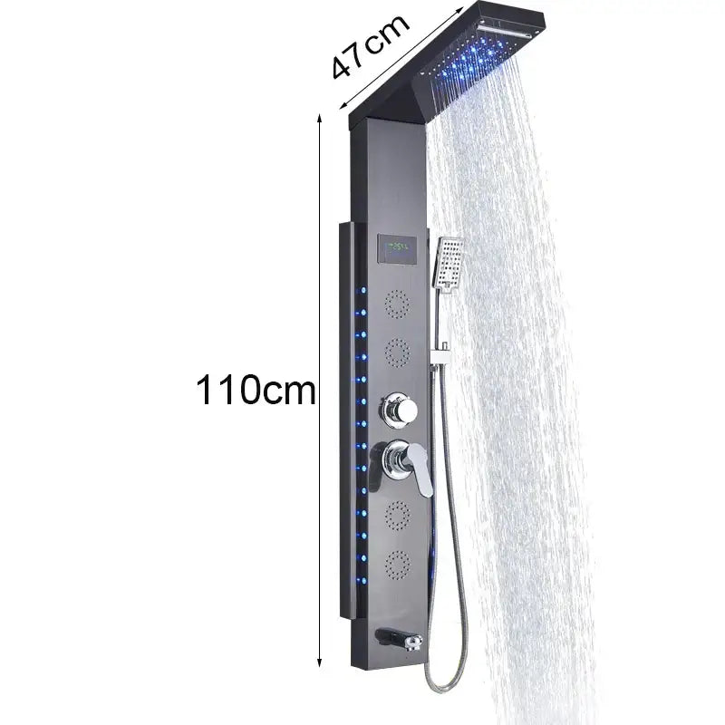 Black led shower panel 47cm x 110cm with digital display handheld showerhead and 5 spray functions by DecorBites