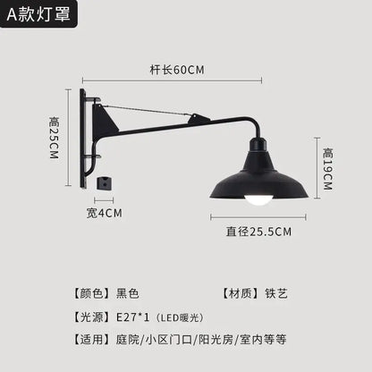 Decorbites black led swing arm wall lamp in black iron with matte finish and industrial design for bedroom balcony aisle