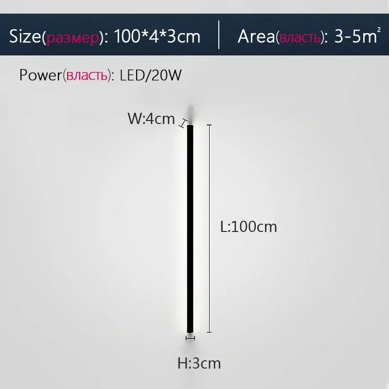 A sleek decorbites black led wall lamp in black with a slim rectangular design 100cm length for bedroom and living room