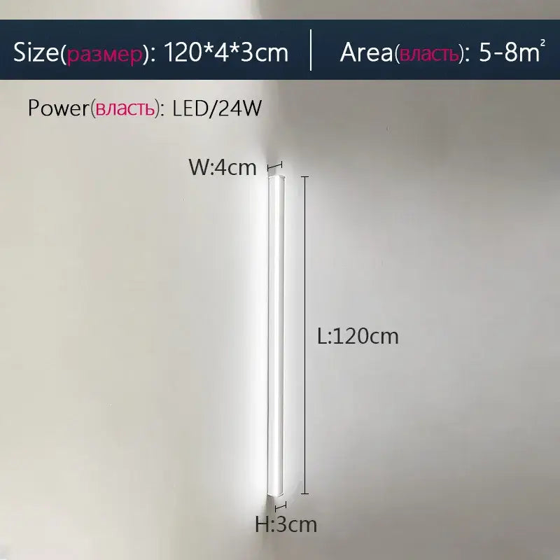 A sleek decorbites black led wall lamp with a slim white cylindrical body 120cm by 4cm for bedroom living room