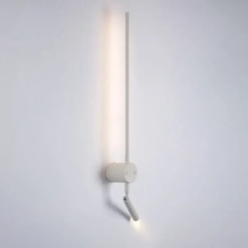 Minimalist decorbites black led wall lamp with white vertical light bar and adjustable downward spotlight for indoor use