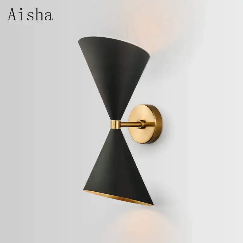 DecorBites black led wall lamp with black matte conical design and gold-toned brass accents for modern home lighting
