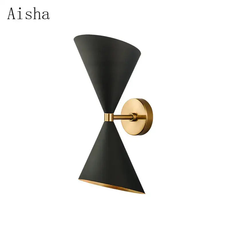 Decorbites black led wall lamp with black matte conical shade and gold brass accents for modern home lighting