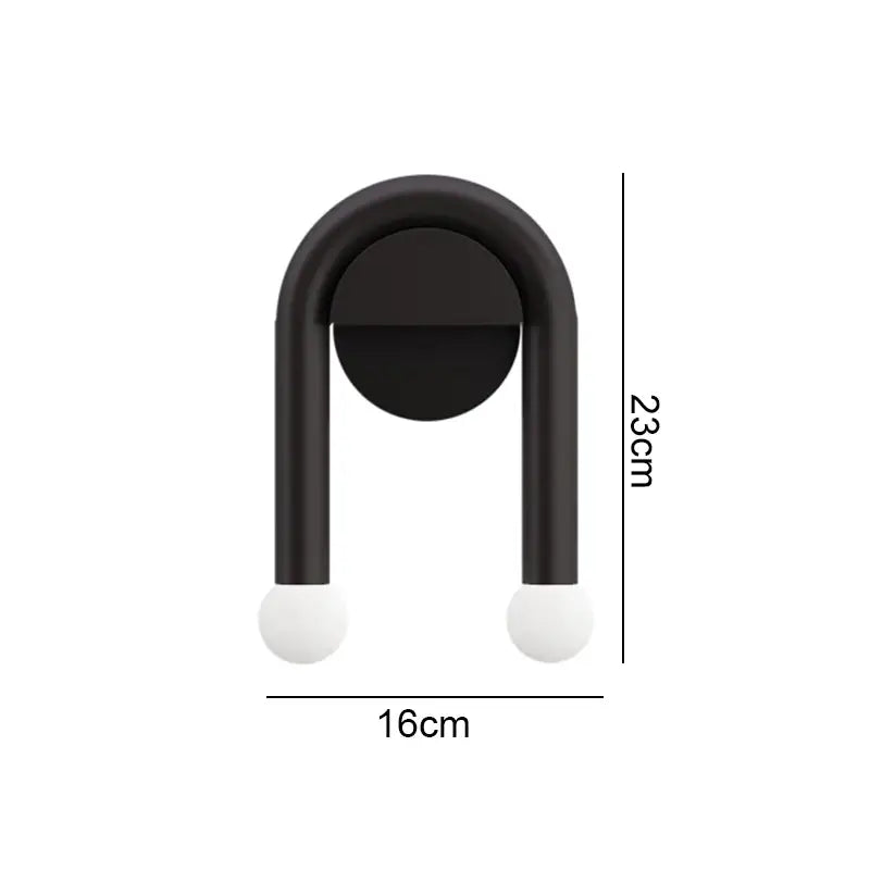 Black led wall lamp decorbites black led modern nordic u-shaped wall hook with white spherical ends 23cm tall 16cm wide