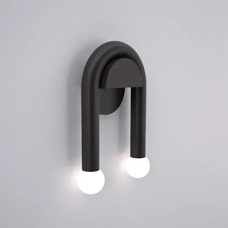 Modern black led wall lamp decorbites black led wall sconce with two spherical white bulbs for indoor use