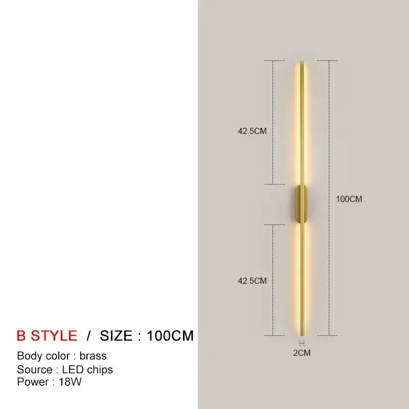 Decorbites™ black led wall light features a sleek 100cm brass fixture with warm yellow illumination for modern décor