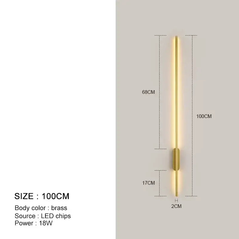 Decorbites™ black brass led wall light 100cm slim vertical design with warm glow for bedroom living room kitchen décor