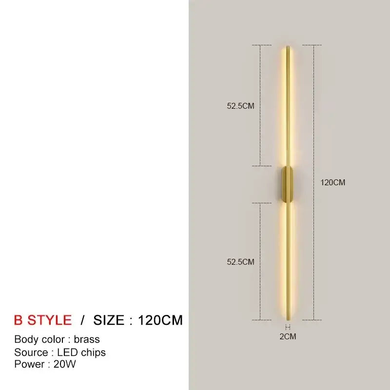 Decorbites black led wall lights feature a sleek 120cm brass vertical design with a warm glow for modern décor