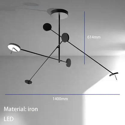 Decorbites black led wall reading light with five circular black iron led fixtures in modern asymmetrical design