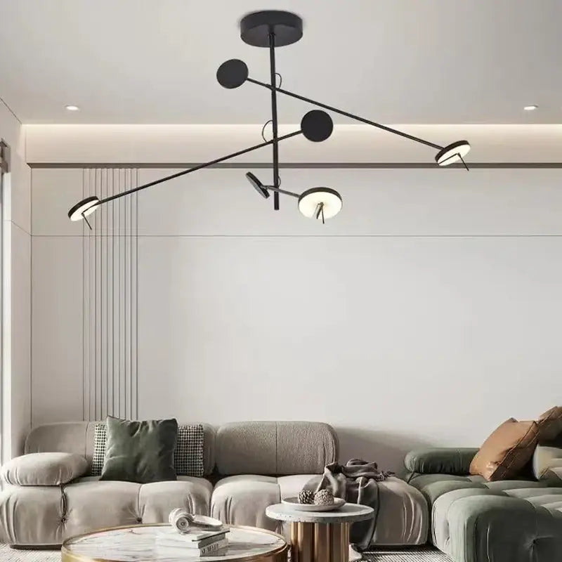 Modern black metal chandelier with circular light fixtures and adjustable arms for decorbites black led wall reading light