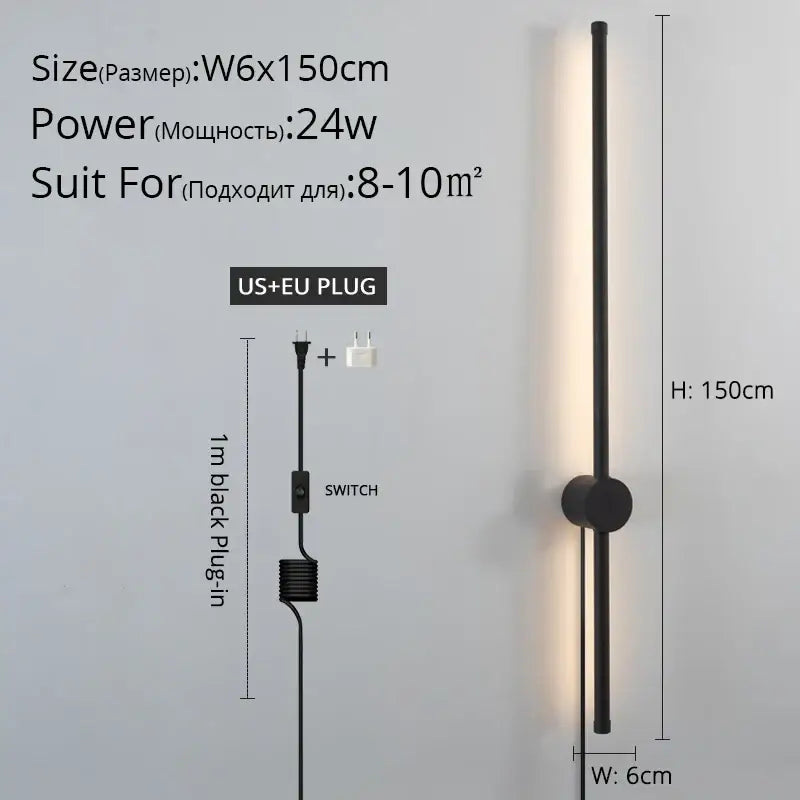 DecorBites black led wall sconce with sleek vertical design and warm light for living room and bedroom lighting