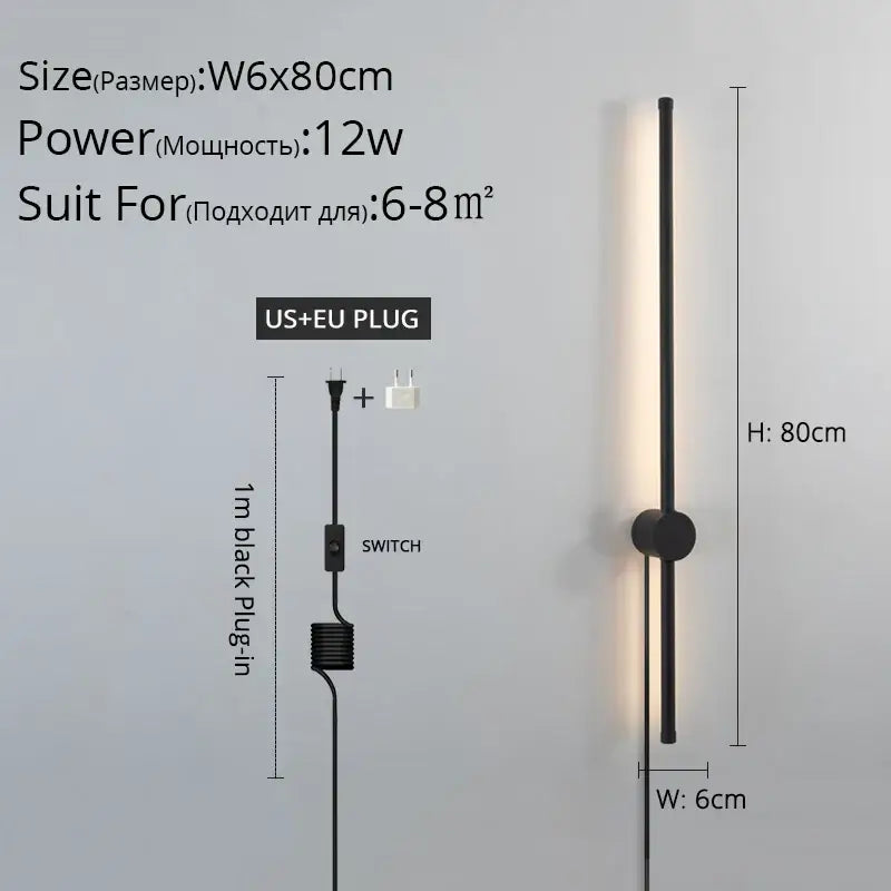 DecorBites black LED wall sconce minimalist cylindrical design with warm ambient glow for living room bedroom lighting
