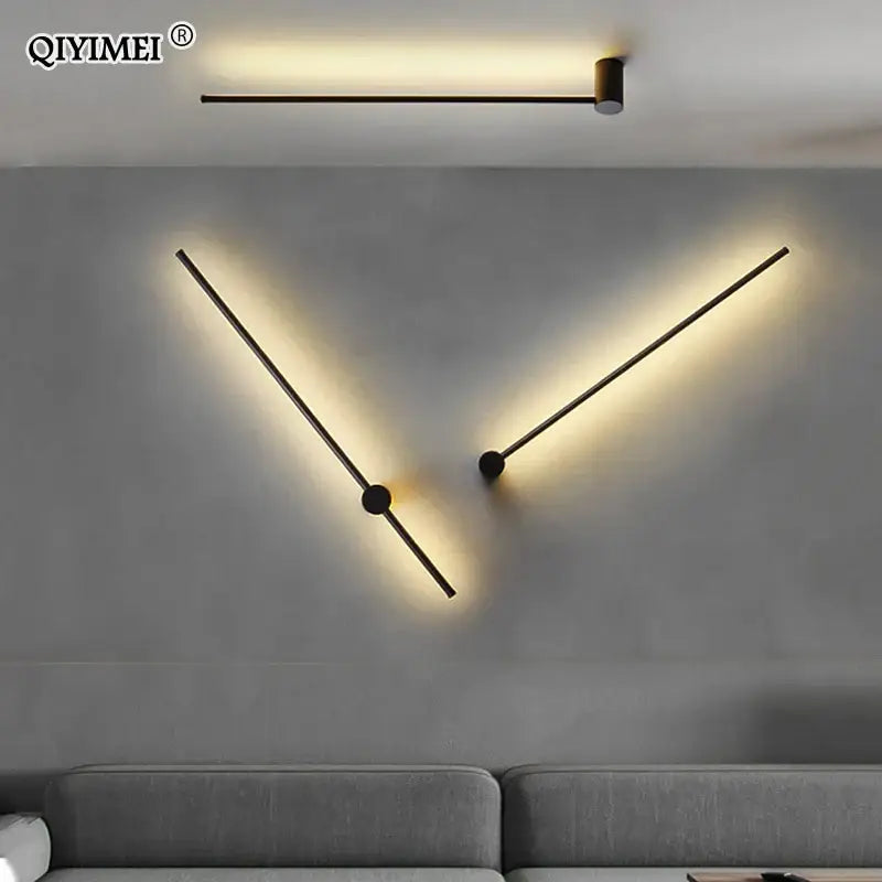 Modern black led wall sconce by decorbites with sleek angular rods and warm ambient lighting for living room or bedroom