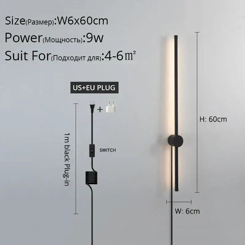 Black minimalist decorbites black led wall sconce with sleek vertical design and circular switch for living room lighting