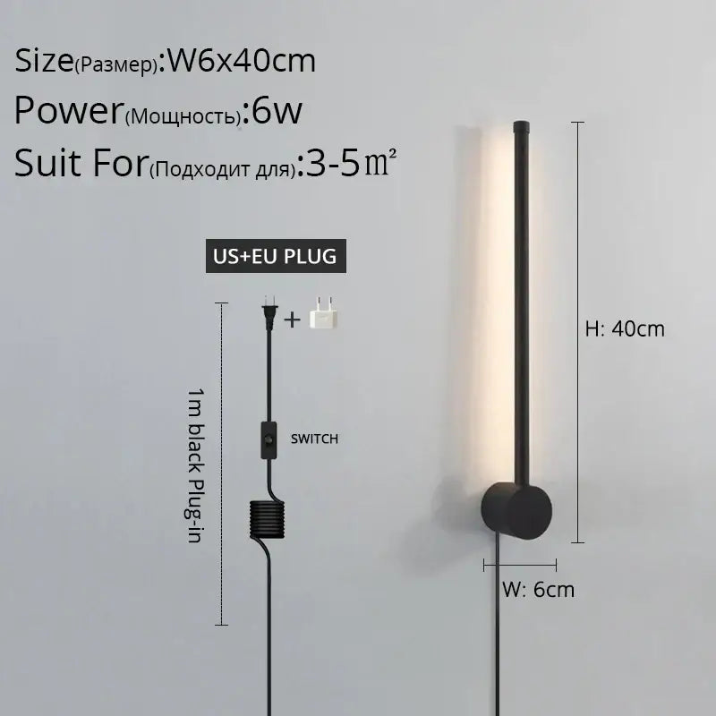 Modern black led wall sconce with sleek vertical design and cylindrical base for living room lighting by DecorBites black led