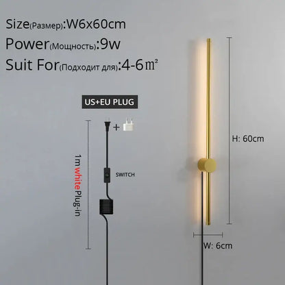 Gold-colored minimalist cylindrical wall sconce with circular base for DecorBites black led wall lighting fixture