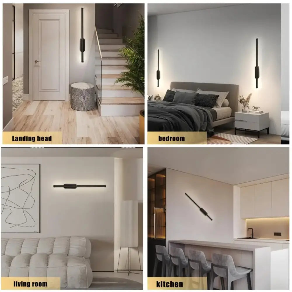 Modern black led wall sconce by decorbites featuring a sleek elongated minimalist design with matte finish for home decor