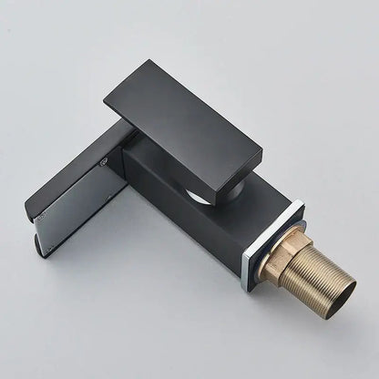 Modern matte black led waterfall bathroom faucet by decorbites with sleek rectangular design and brass threaded base