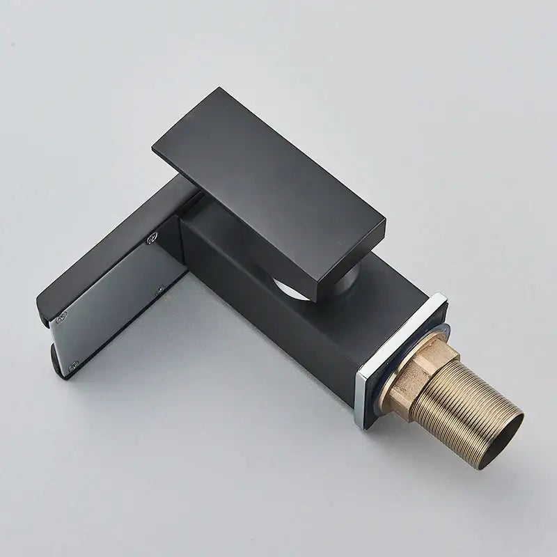 Modern matte black led waterfall bathroom faucet by decorbites with sleek rectangular design and brass threaded base