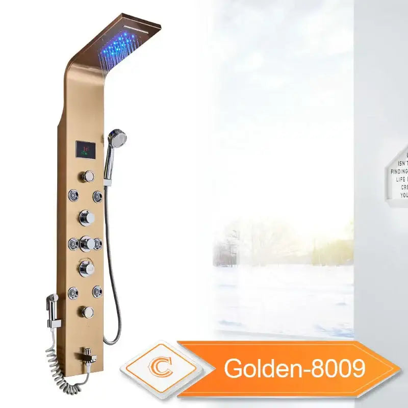 Decorbites black led shower panel with gold finish large rectangular black led waterfall rainhead and handheld sprayer