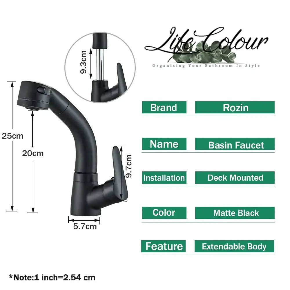 Matte black decorbites black lift basin faucet with extendable body and dual nozzle pull out sprayer for bathroom sink