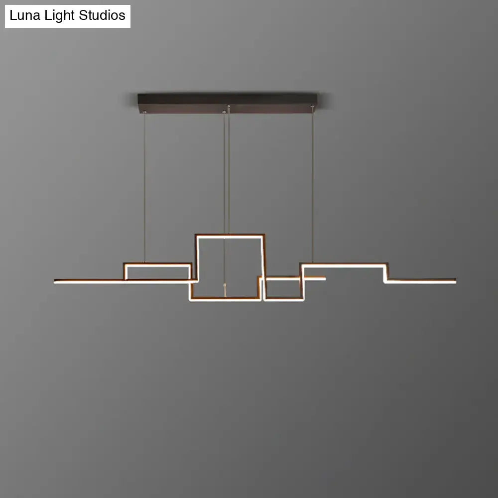 DecorBites black line art metal hanging ceiling light with white LED strips for adjustable color temperature dining room lighting