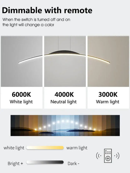 Modern curved led pendant light with dimmable white warm tones in decorbites black line chandelier for luxury lighting