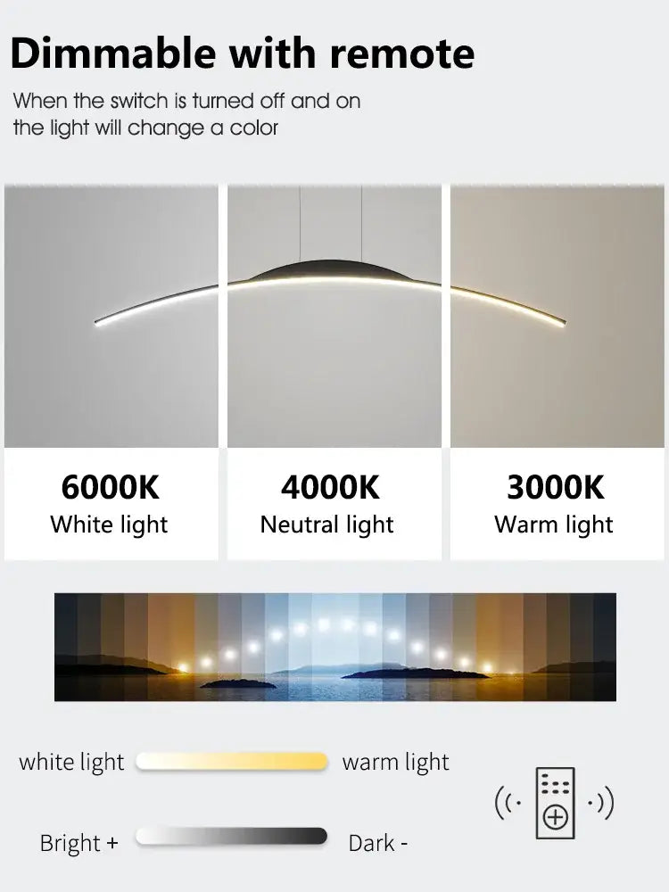 Modern curved led pendant light with dimmable white warm tones in decorbites black line chandelier for luxury lighting