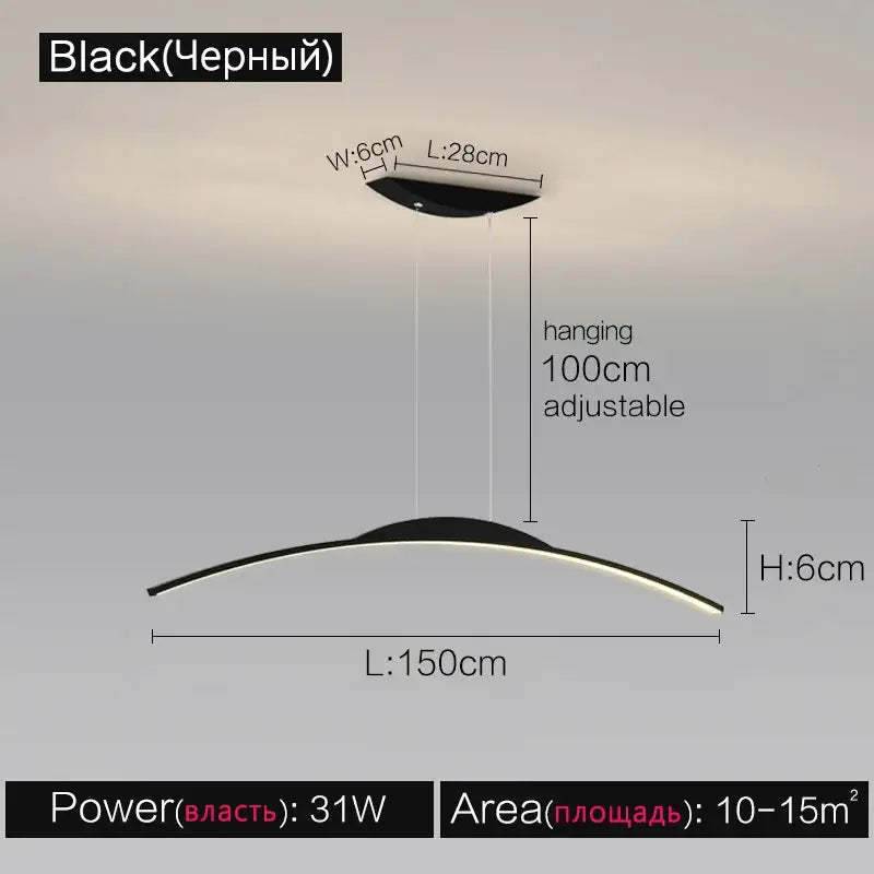 Decorbites black line chandelier black modern led pendant light with sleek curved design and adjustable hanging length