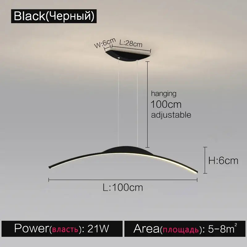 Black line chandelier by decorbites black line featuring a sleek curved led pendant light with adjustable hanging length