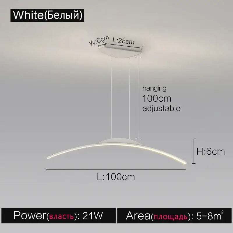 White modern led ceiling light with sleek curved design and adjustable length in decorbites black line chandelier luxury lighting