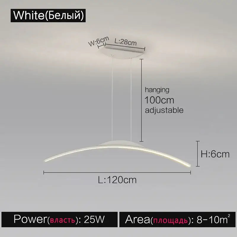 White curved led ceiling light with adjustable hanging length in decorbites black line chandelier for elegant lighting