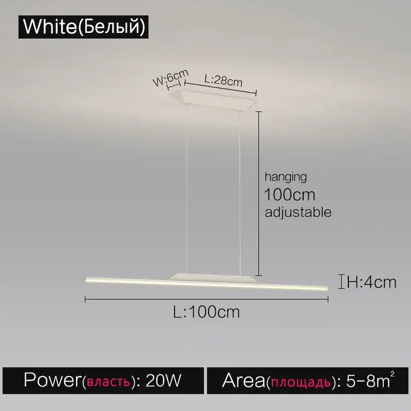 White modern led pendant light with sleek rectangular design and adjustable length in decorbites black line chandelier