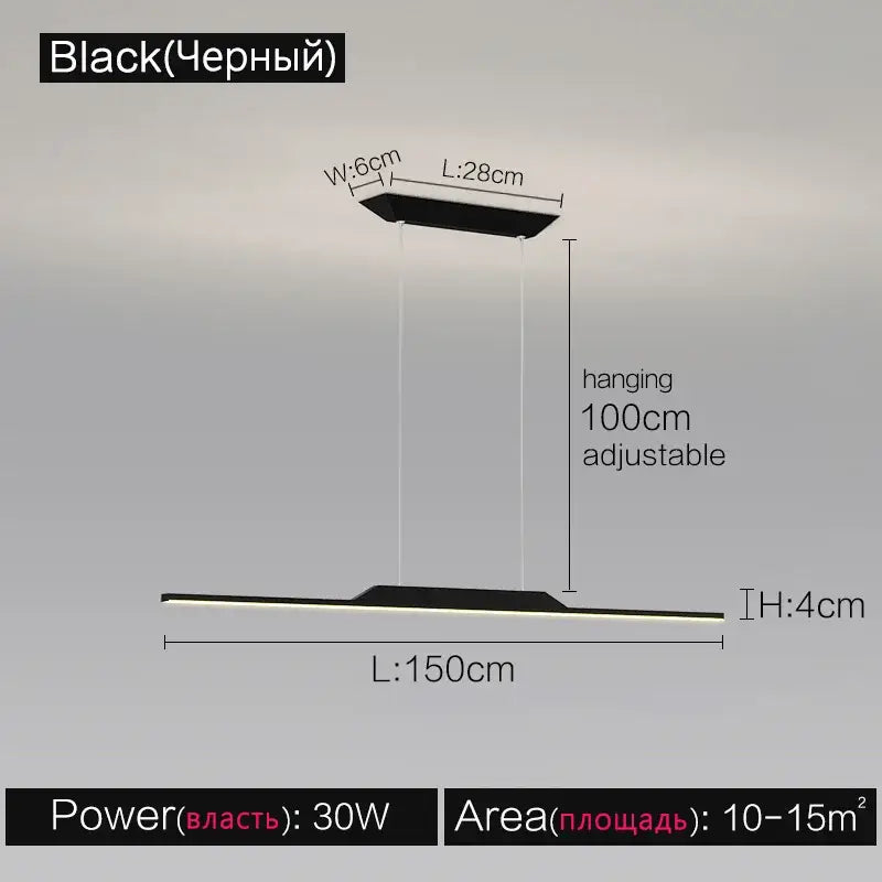 Black rectangular led pendant light with adjustable length in decorbites black line chandelier for elegant salon design