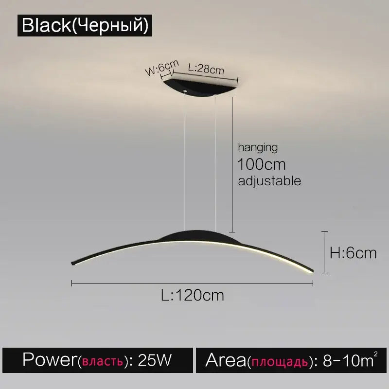 Decorbites black line chandelier featuring a black modern led pendant light with sleek curved design and adjustable length