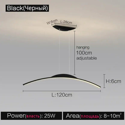 Decorbites black line chandelier featuring a black modern led pendant light with sleek curved design and adjustable length