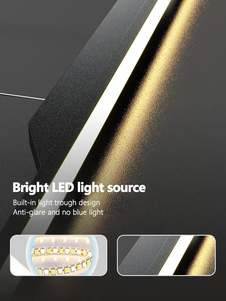 Modern black line chandelier by decorbites features sleek gold led strip light with built-in trough for luxury lighting