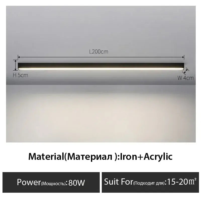 A sleek modern decorbites black linear led ceiling lamp with black iron and acrylic finish for living room lighting