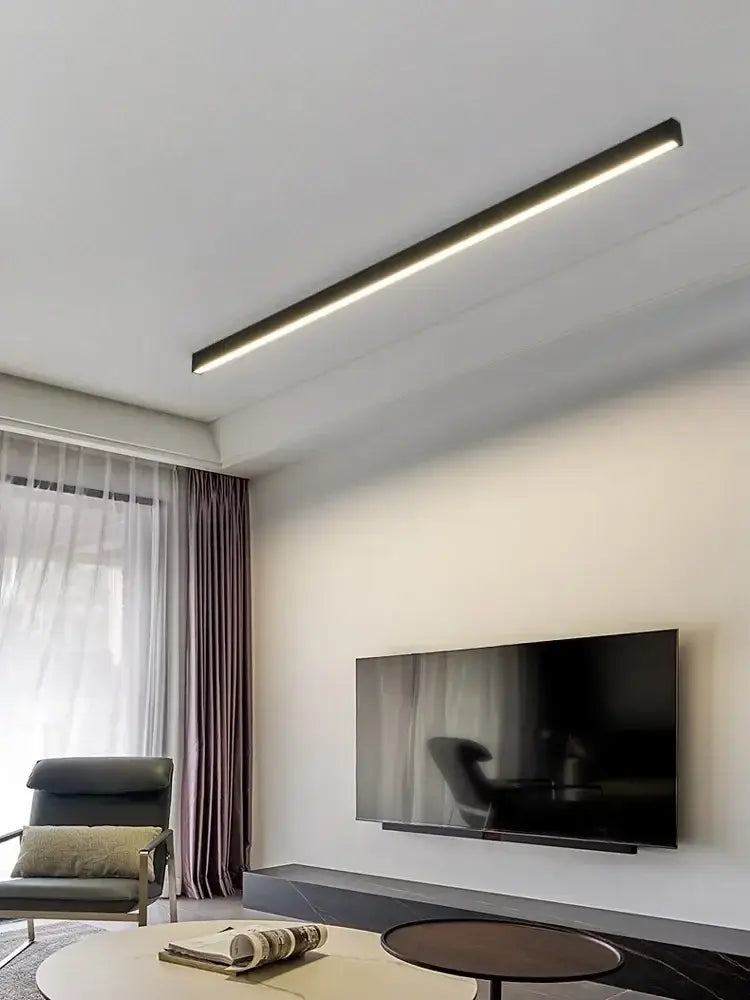 Modern decorbites black linear ceiling lamp with sleek black finish and integrated linear led for living room and dining room