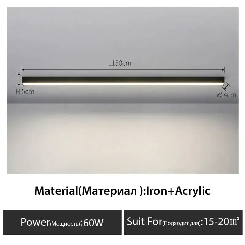 A sleek decorbites black linear ceiling lamp with acrylic and black iron finish for living room and dining room use