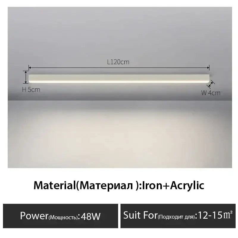 DecorBites black linear ceiling lamp with slim iron frame and frosted acrylic diffuser for living room and aisle lighting