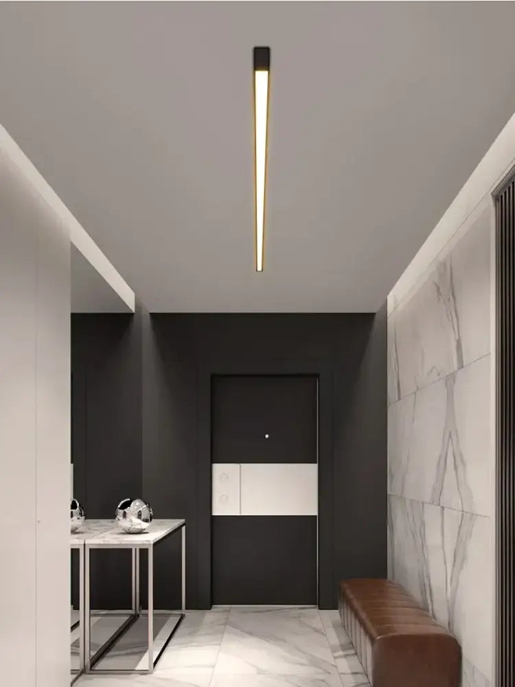 Long slim black linear led ceiling lamp from decorbites ideal for living room aisle and dining room lighting