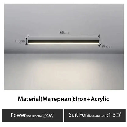 Sleek decorbites black linear 60cm ceiling lamp with matte black iron and acrylic finish for living room and aisle lighting
